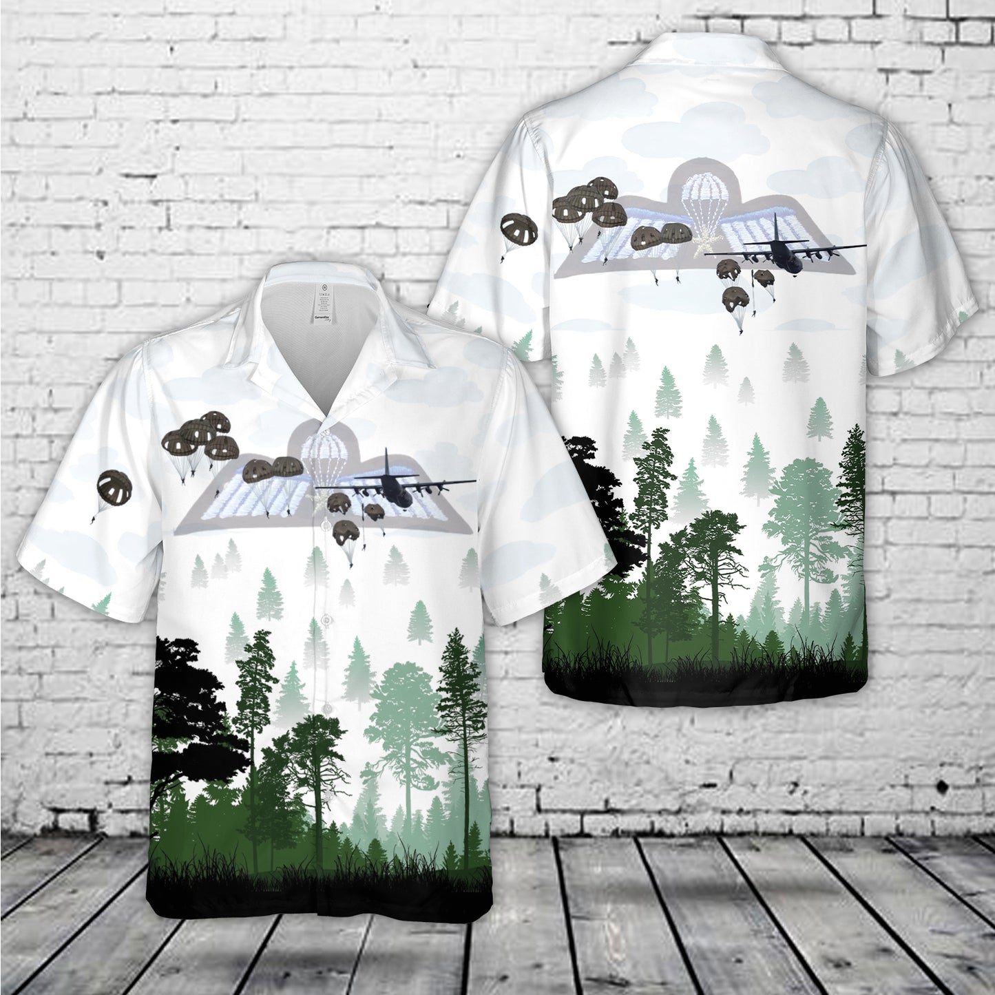 Dutch Royal Netherlands Army 11 Airmobile Brigade C-130 aircraft drops paratroopers Hawaiian Shirt