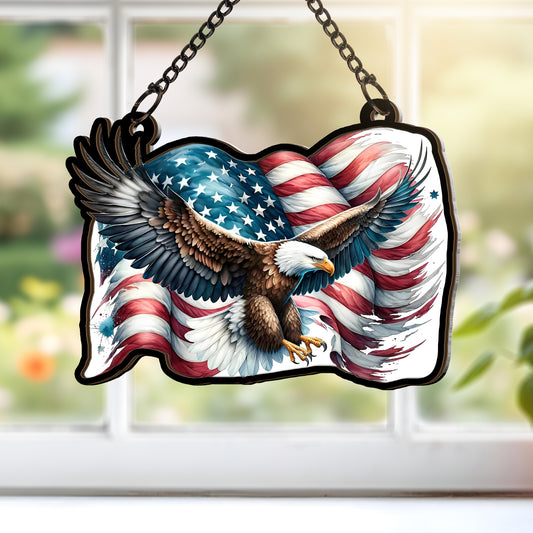 Eagle Flag Patriotic USA Custom Shape Window Hanging Suncatcher
