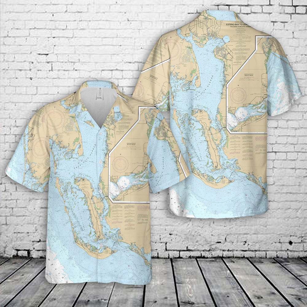 Estero Bay to Lemon Bay Nautical Chart Hawaiian Shirt