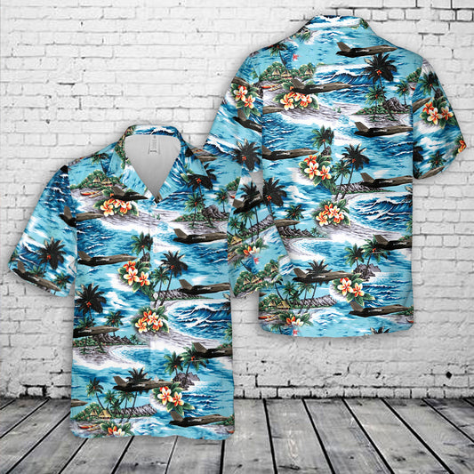 F-14 Tomcat flying past USS Ranger CV-61 Hawaiian Shirt