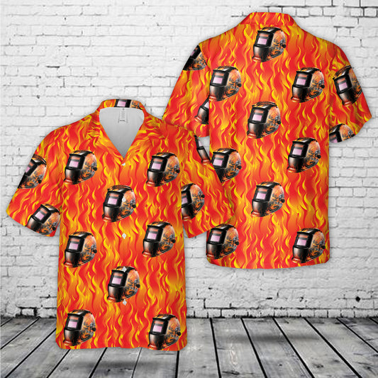 FLAMING SKULL Welding Helmet Hawaiian Shirt