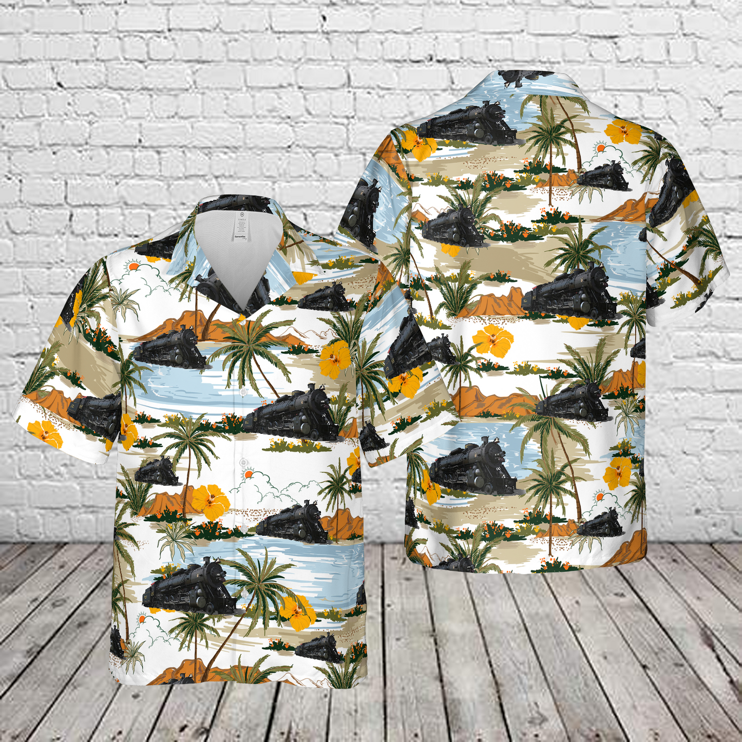 FRISCO Railroad T-54 Mountains & 1522 Entourage Locomotive Hawaiian Shirt