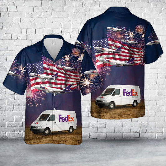 FedEx Express Delivery Van, 4th Of July Hawaiian Shirt