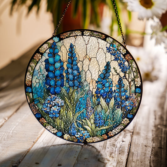 Field of Texas Bluebonnets Faux Stained Glass Suncatcher for Window Hanging