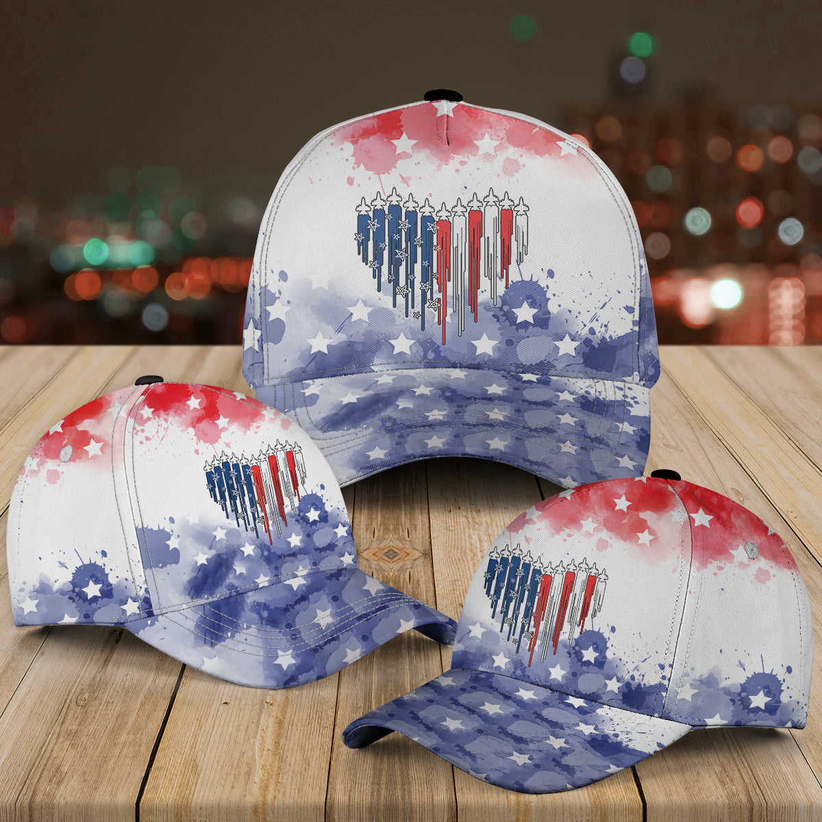 Fighter Jet Airplane American Flag Heart 4th of July Baseball Cap