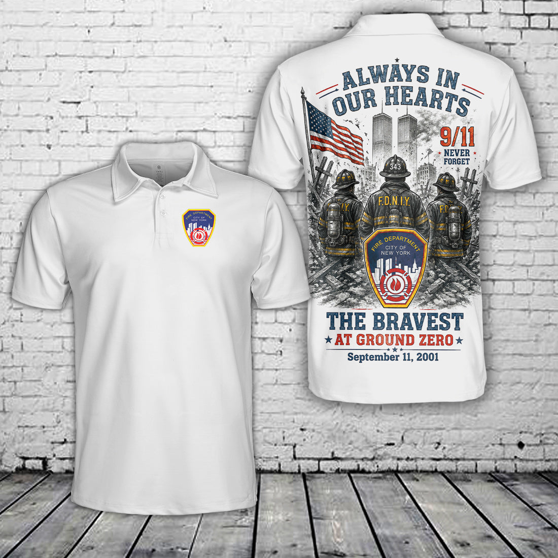 Fire Department of New York 9/11 Always in Our Hearts Polo Shirt