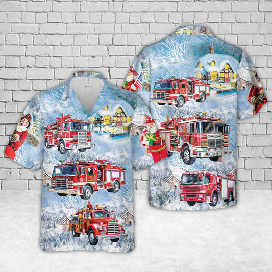 Fire Truck Christmas Hawaiian Shirt