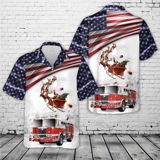 Fire Truck Firefighter Christmas Hawaiian Shirt