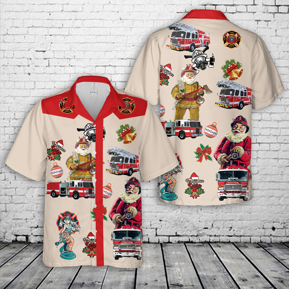 Fire Truck Firefighter Christmas Hawaiian Shirt