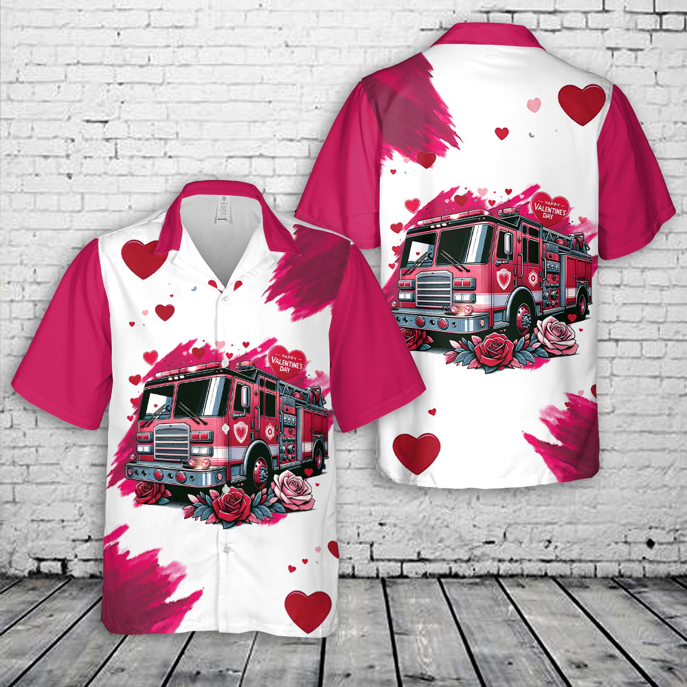 Fire Truck Happy Valentine's Day Hawaiian Shirt