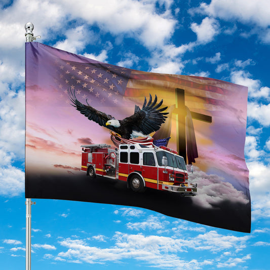 Fire Truck Patriot Eagle American Flag Cross, 4th Of July House Flag