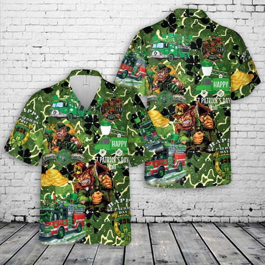 Fire Truck St Patrick's Day Hawaiian Shirt