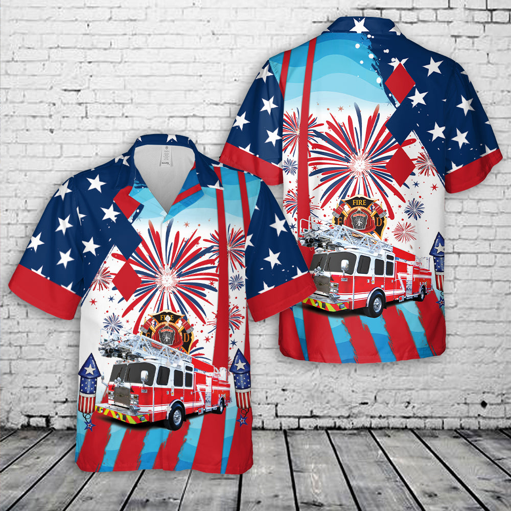 Fire Trucks, 4th Of July Hawaiian Shirt