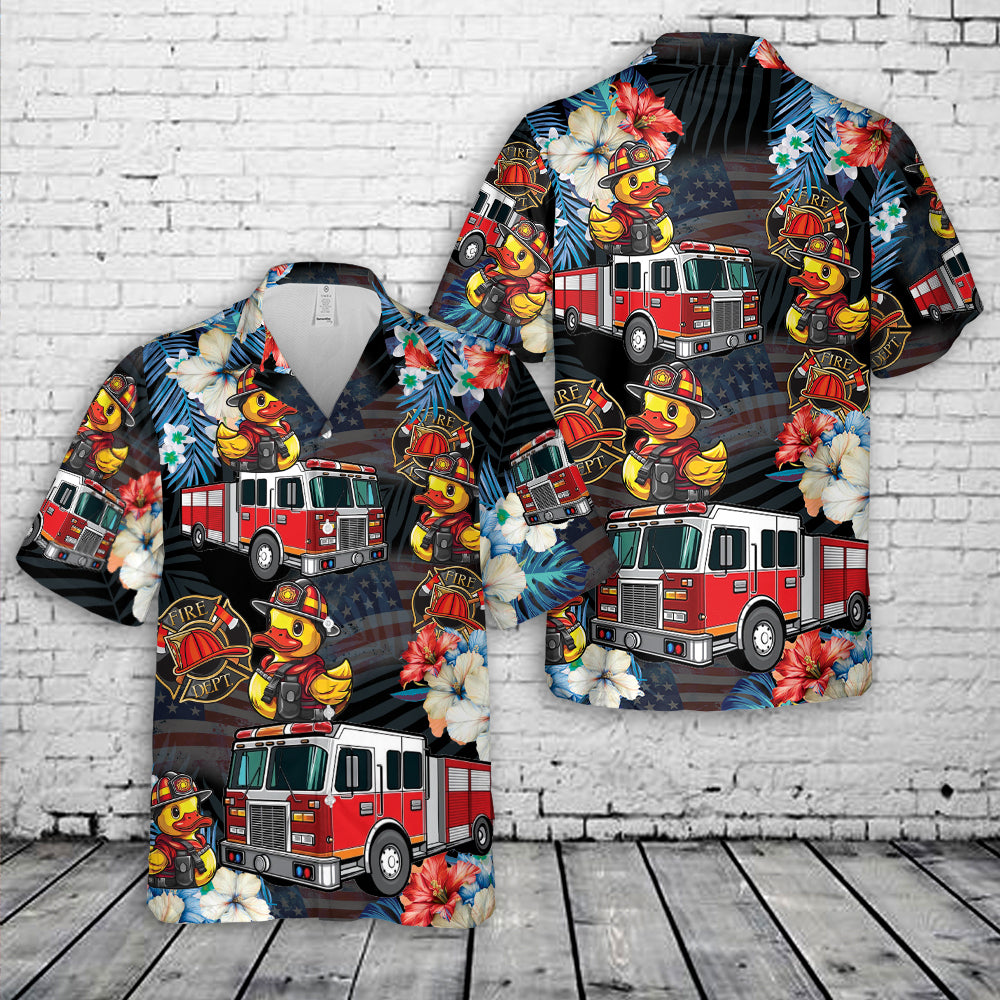 Fire Trucks Firefighter Ducks, 4th Of July Hawaiian Shirt