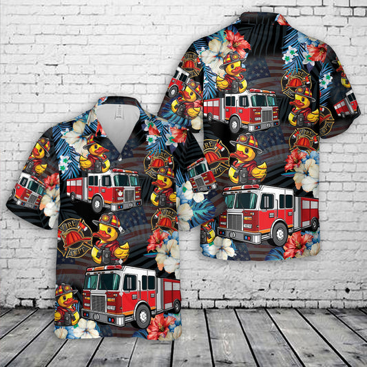 Fire Trucks Firefighter Ducks, 4th Of July Hawaiian Shirt
