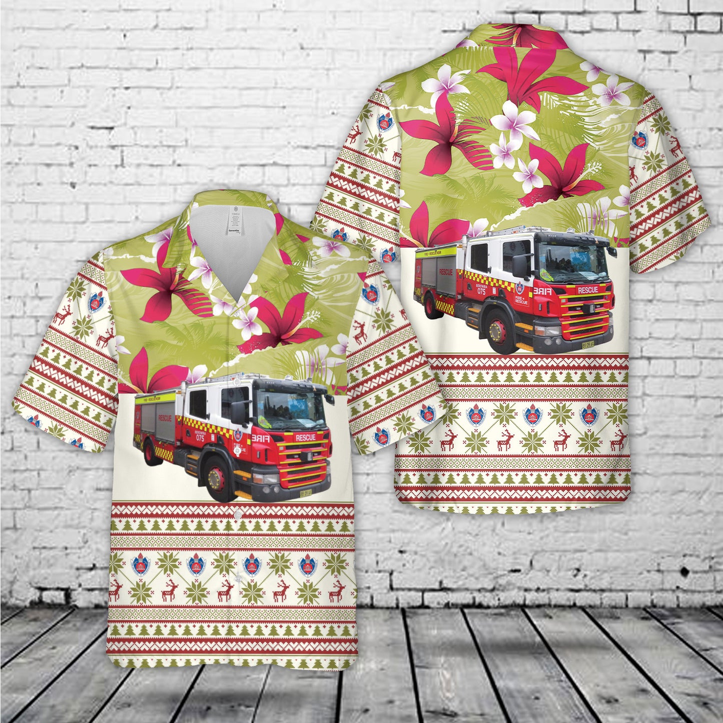 Fire and Rescue NSW Pumper Ugly Christmas Hawaiian Shirt