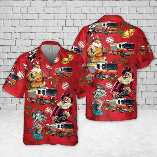 Fire and Rescue New South Wales (NSW Fire Brigades ) Pumper 428 Scania, Queanbeyan Christmas Pocket Hawaiian Shirt