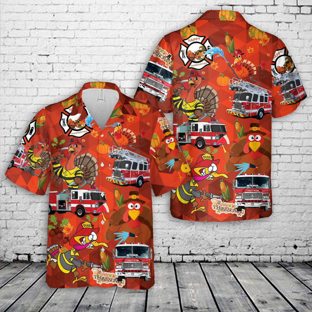 Fire trucks Firefighter Thanksgiving Turkey Hawaiian Shirt