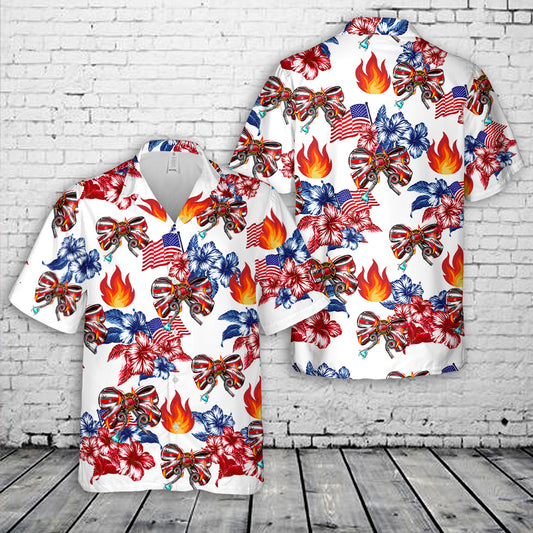 Firefighter Coquette Bow Hawaiian Shirt