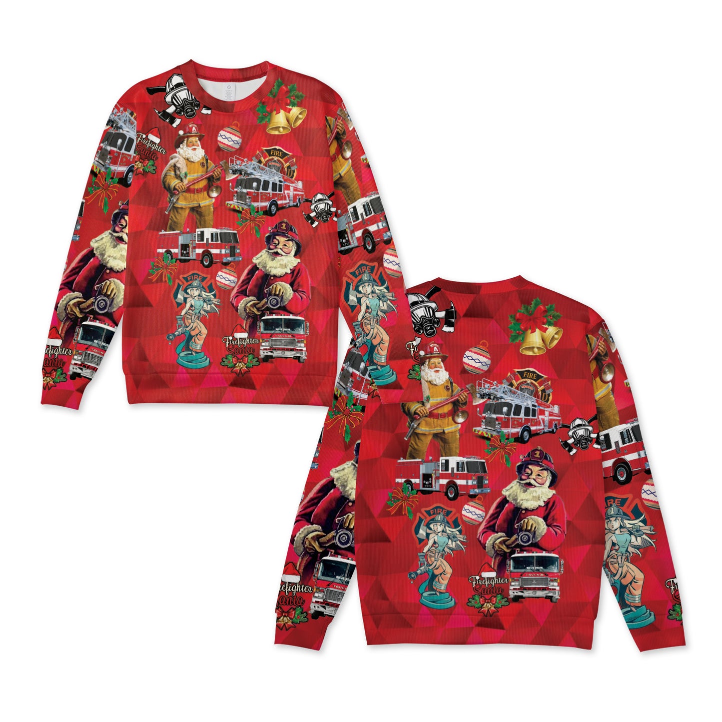 Firefighter Fire Truck Christmas AOP Knitted Sweater