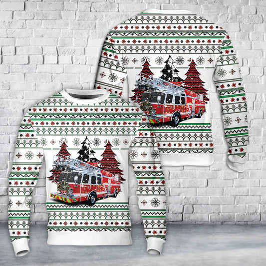 Firefighter Fire Truck Christmas AOP Sweater