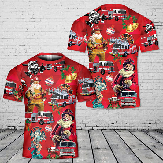 Firefighter Fire Truck Christmas T-Shirt 3D