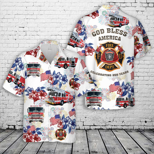 Firefighter Fire Truck, 250th Anniversary Hawaiian Shirt