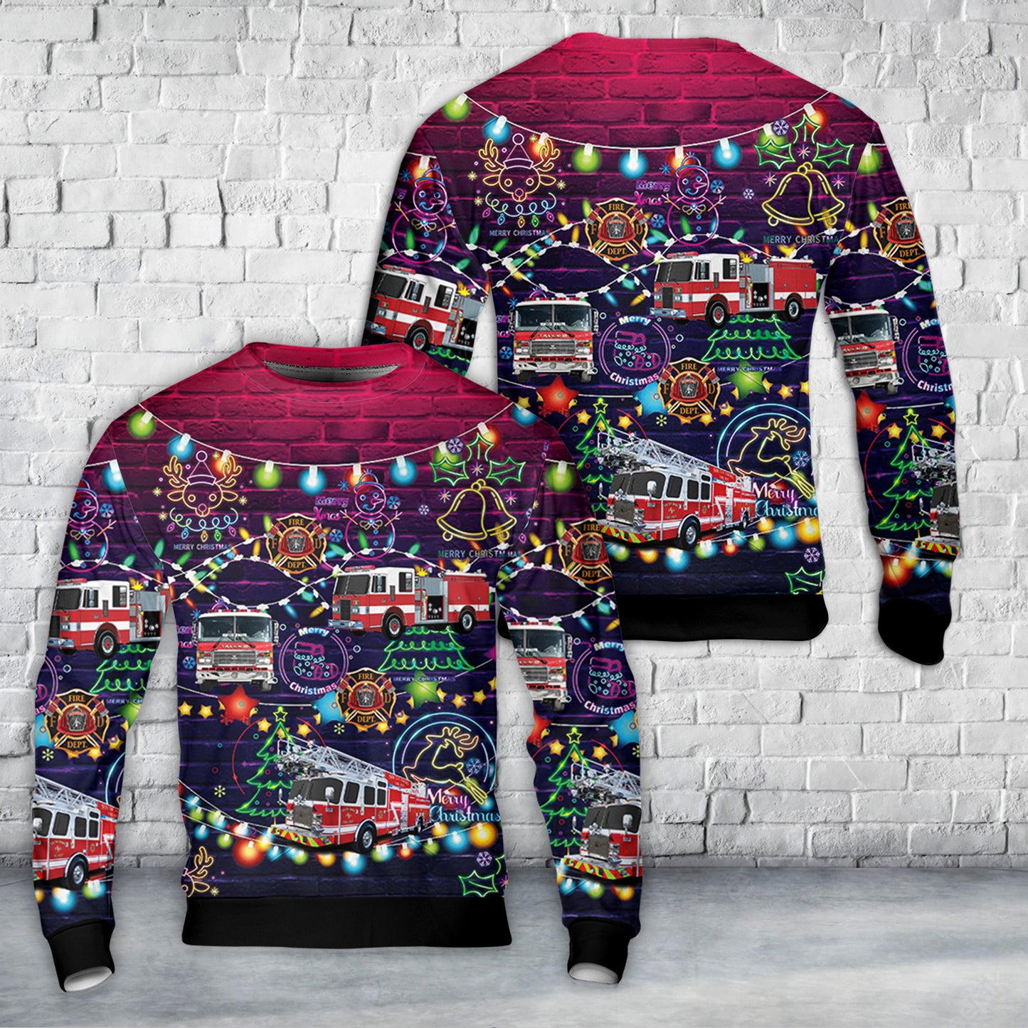 Firefighter Fire Truck Christmas AOP Sweater