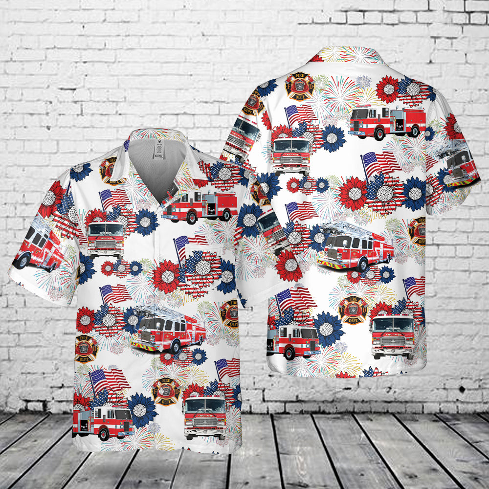 Firefighter Fire Trucks, 4th Of July Pocket Hawaiian Shirt