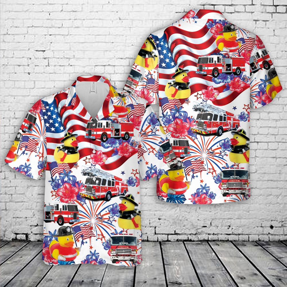 Firefighter Fireman Duck, 4th Of July Hawaiian Shirt