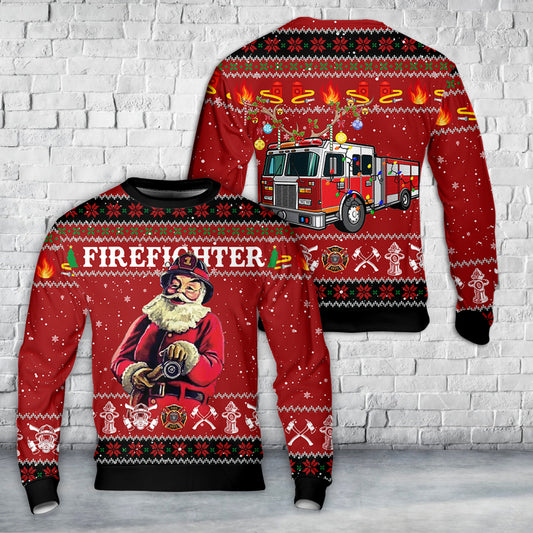 Firefighter Santa Claus Ugly Christmas Sweater