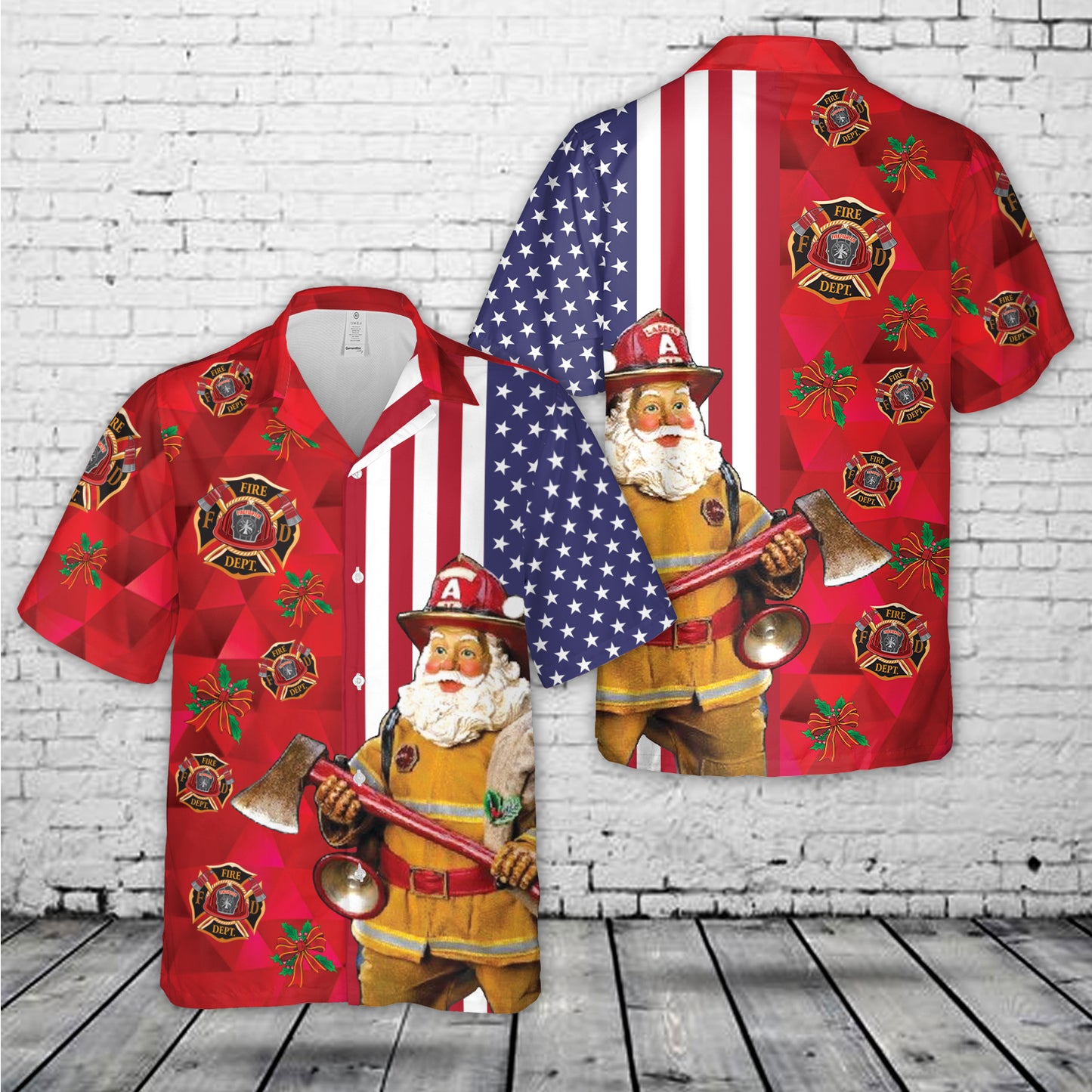 Firefighter Santa Flag Christmas Hawaiian Shirt