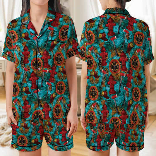 Firefighter Seamless AOP Satin Short-Sleeve Pajamas Set