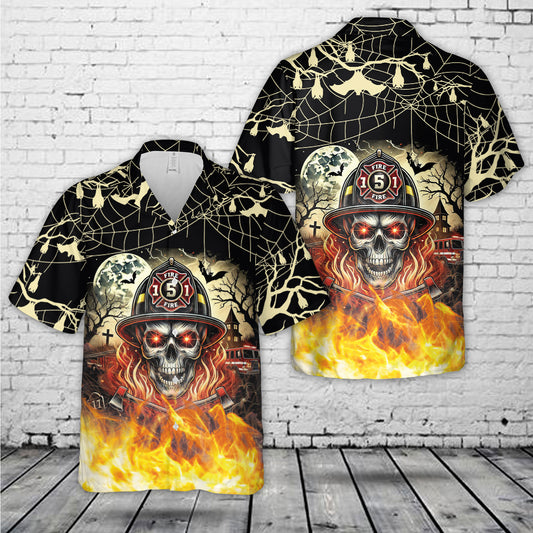 Firefighter Skull Halloween Hawaiian Shirt