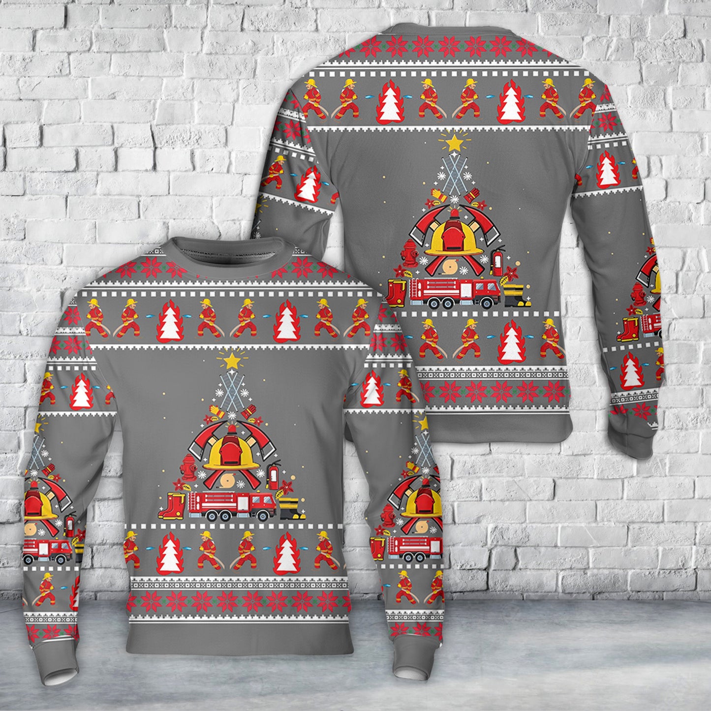 Firefighter Truck Christmas Tree Xmas Tree Christmas AOP Sweater