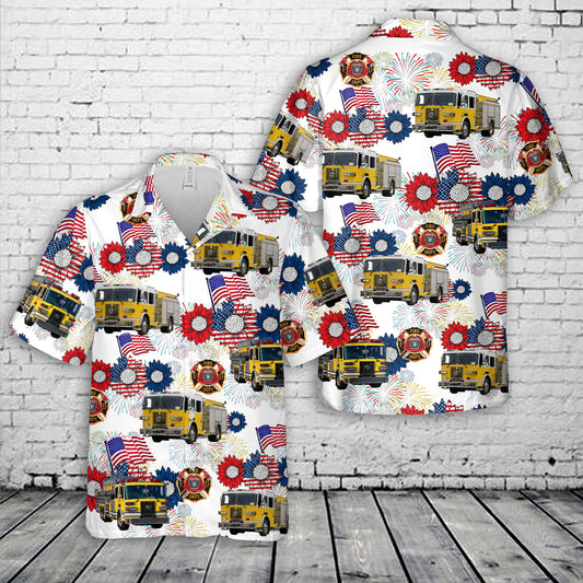 Firefighter Yellow Fire Trucks, 4th Of July Hawaiian Shirt