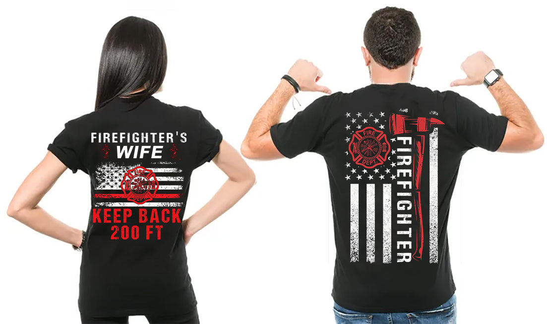Firefighter's Wife Couple Matching Wife Husband Classic Unisex T-Shirt Gildan 5000 (Made In US) NLSI1912PT10
