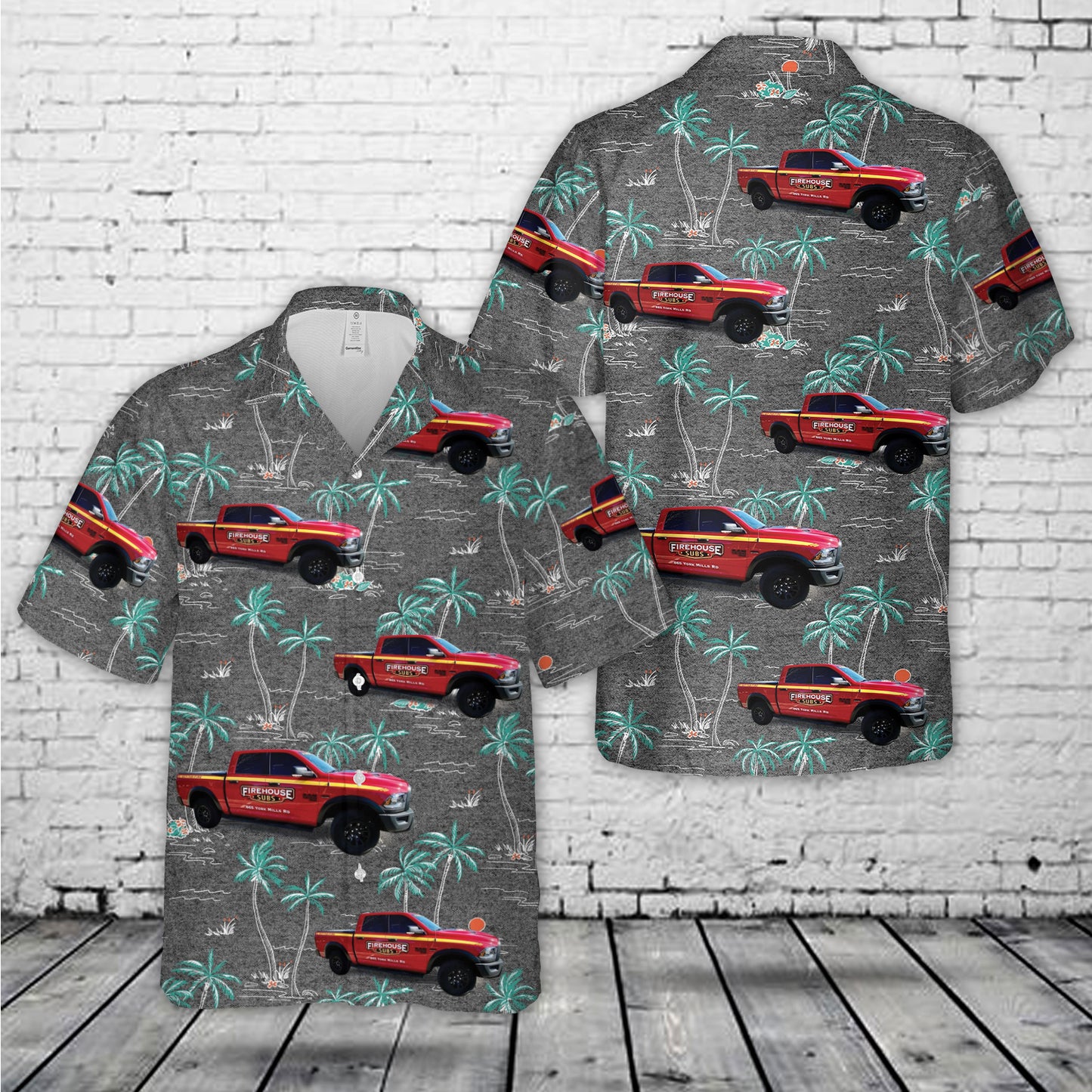 Firehouse Subs Branded Pick-Up “Firetruck” Hawaiian Shirt