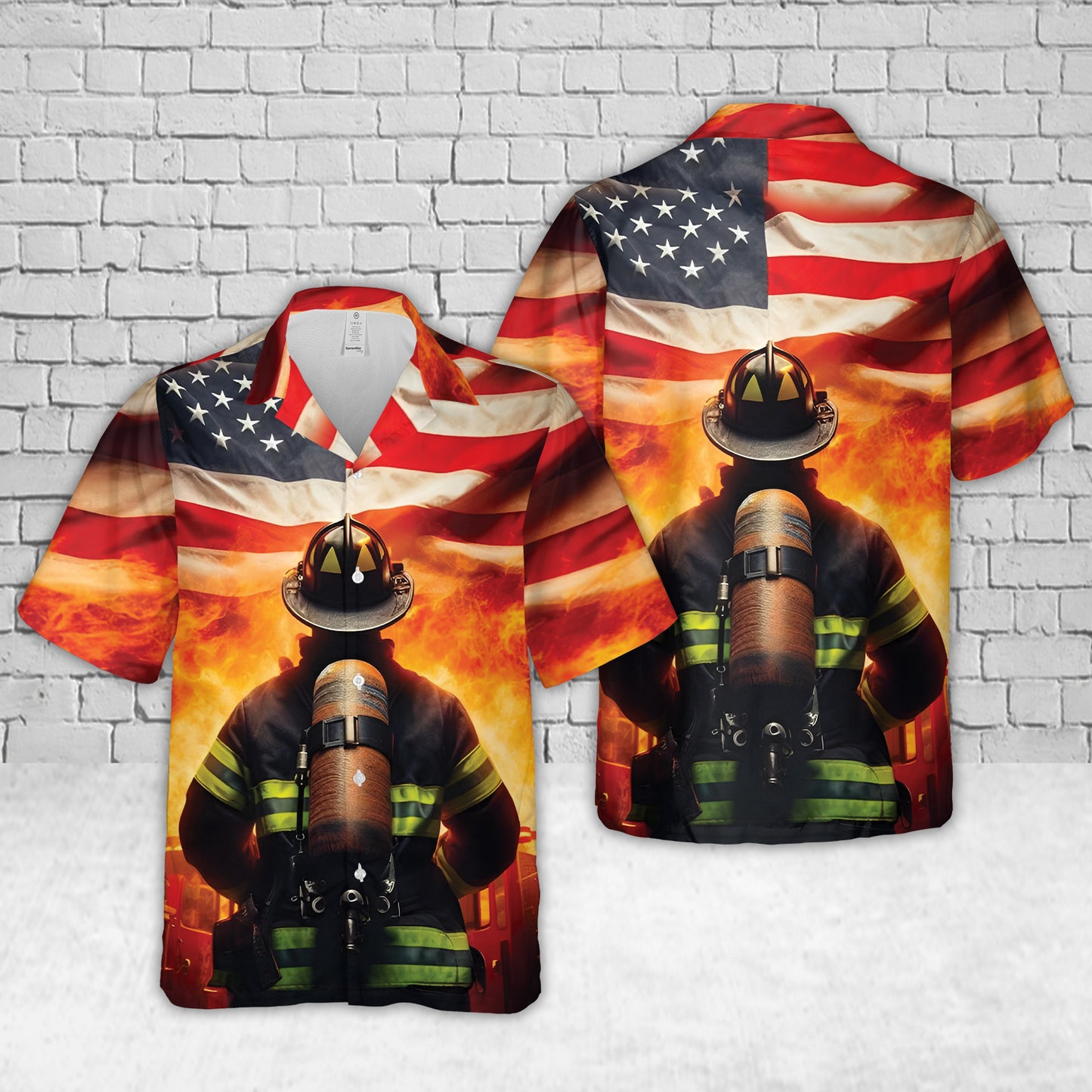 Fireman Engine American Flag Hawaiian Shirt