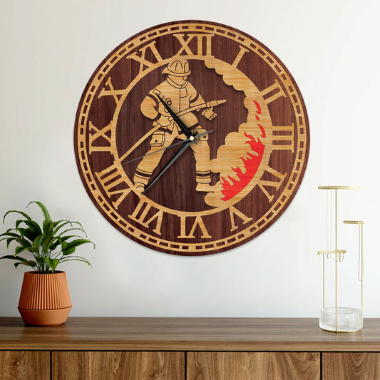 Fireman Fighter Wooden Clock
