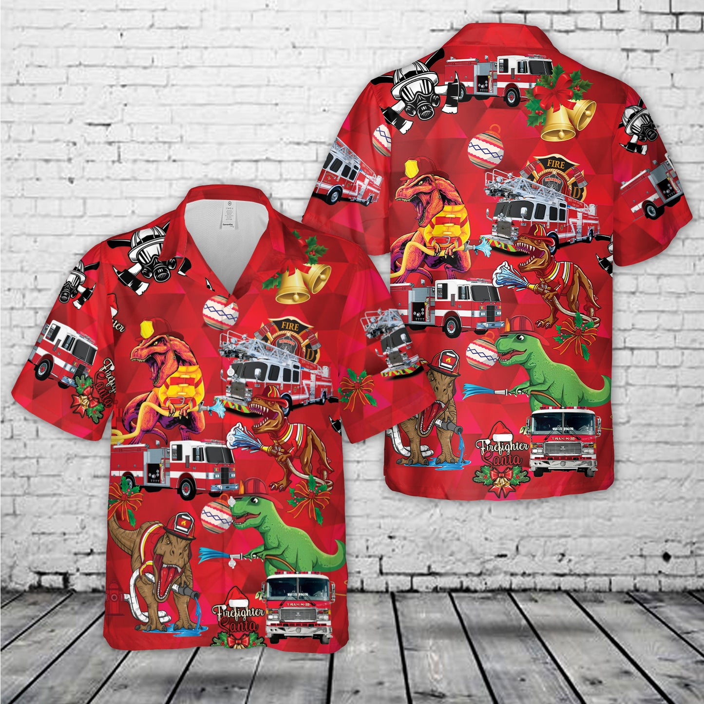 Firesaurus Firefighter Christmas Hawaiian Shirt