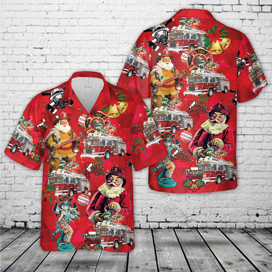 Firetruck Santa Sleigh Fireman Christmas Firefighter Xmas Christmas Hawaiian Shirt