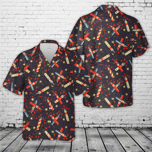 Fireworks Glitter Patriotic Hawaiian Shirt