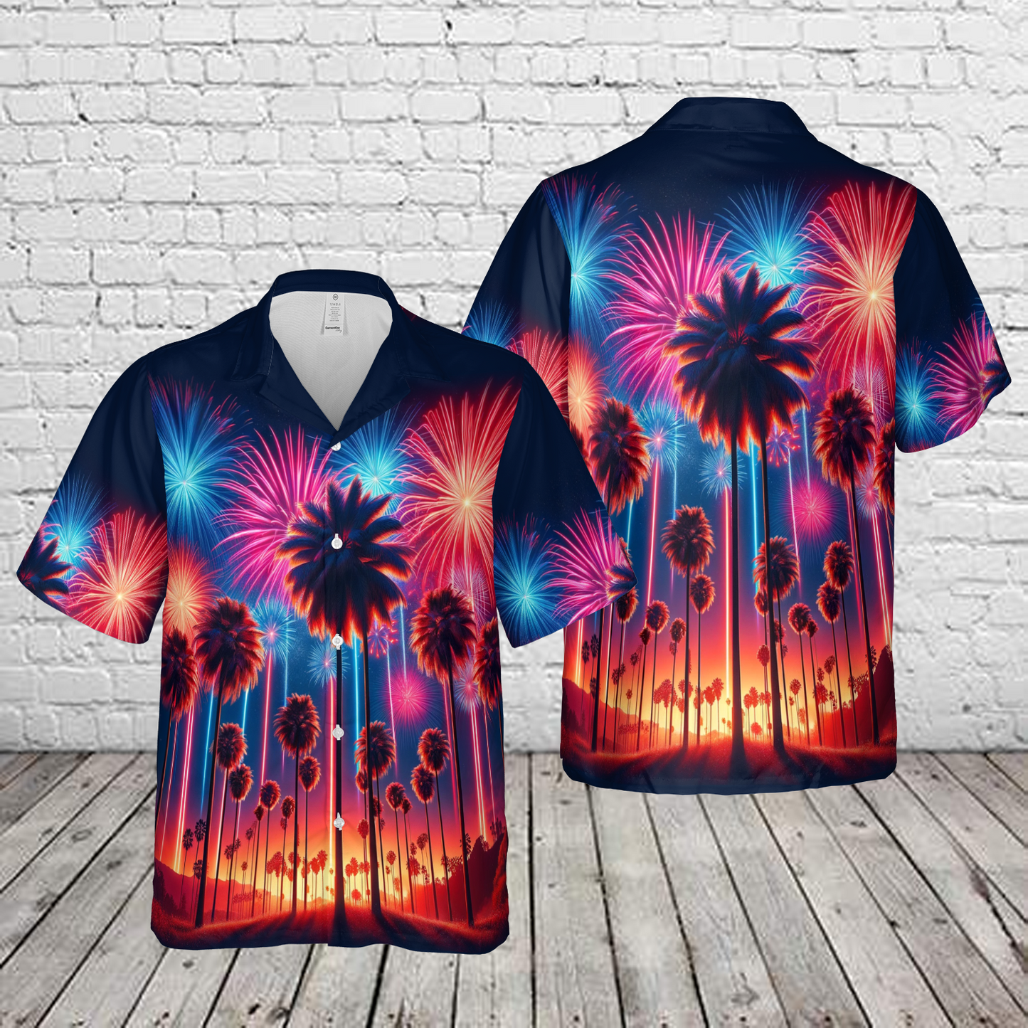 Fireworks Palm Trees 4th of July 1 Hawaiian Shirt