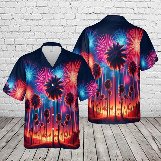 Fireworks Palm Trees 4th of July 1 Hawaiian Shirt