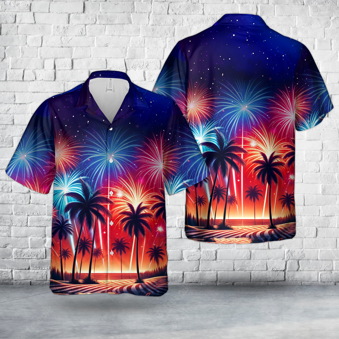 Fireworks Palm Trees 4th of July 2 Hawaiian Shirt