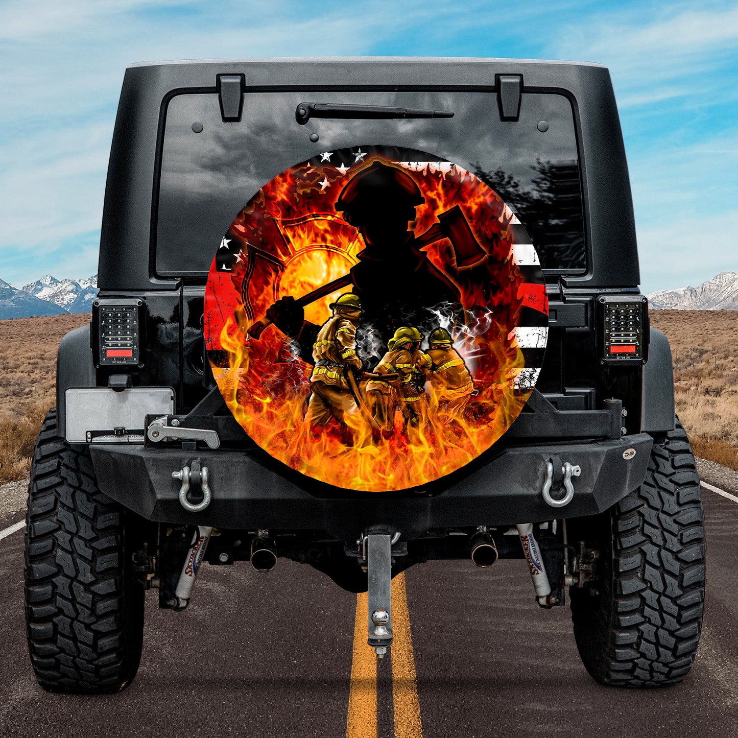 First Responder Fireman Axe Red Line Flag Spare Tire Cover
