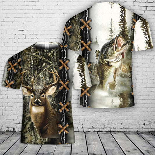 Fishing And Deer Camo 3D T-Shirt