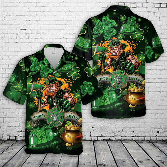 Flaming Irish Firefighter Helmet St Patrick's Day Hawaiian Shirt