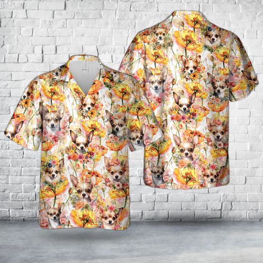 Floral Chihuahua Hawaiian Shirt